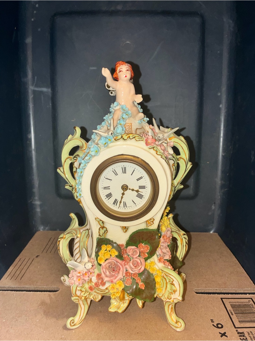 Antique Louis Pieriot German porcelain figural mantel clock